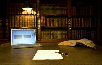 laptop in library